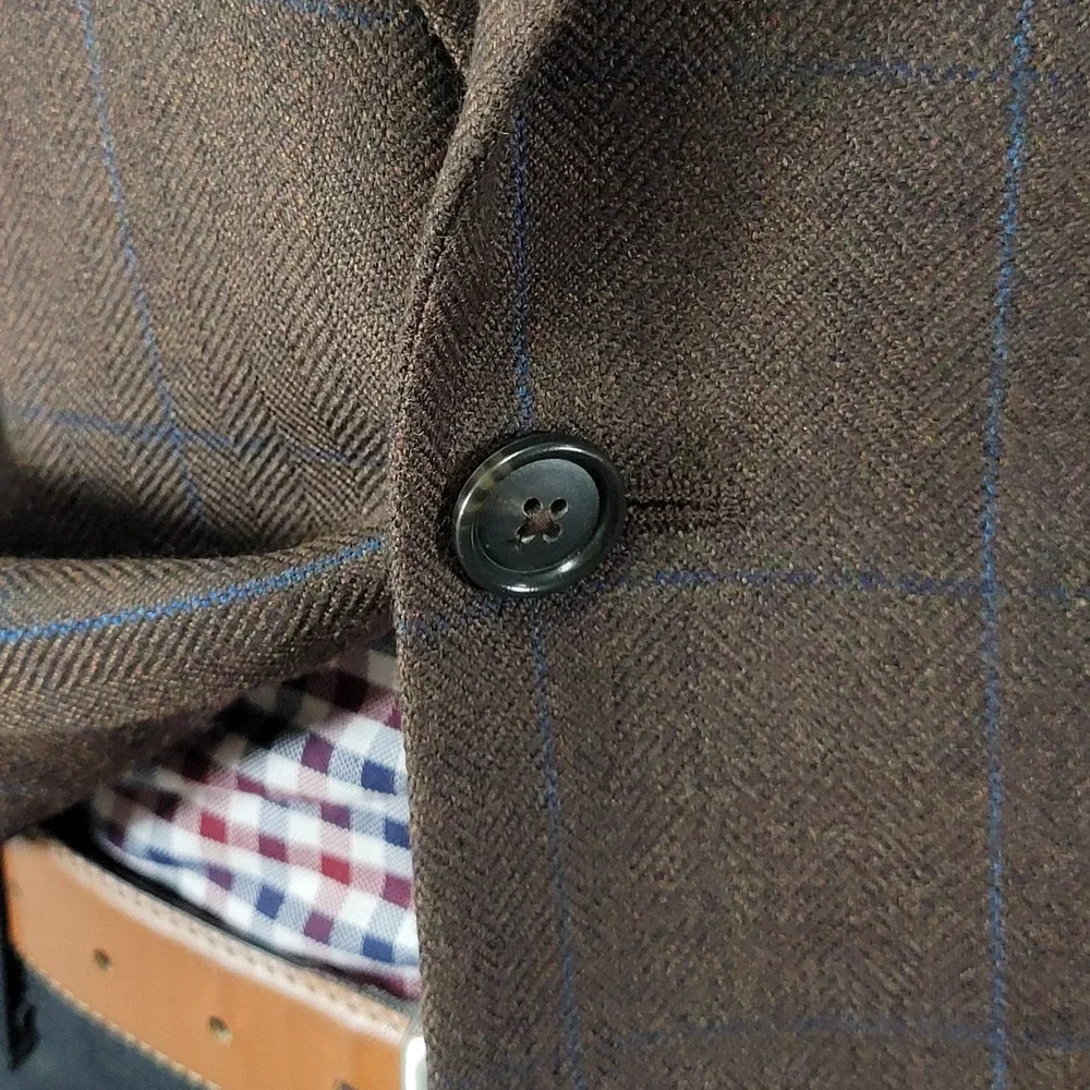 Stafford Men's Sport Coat Blazer Two Button Brown‎ Herringbone Plaid Classic 42R